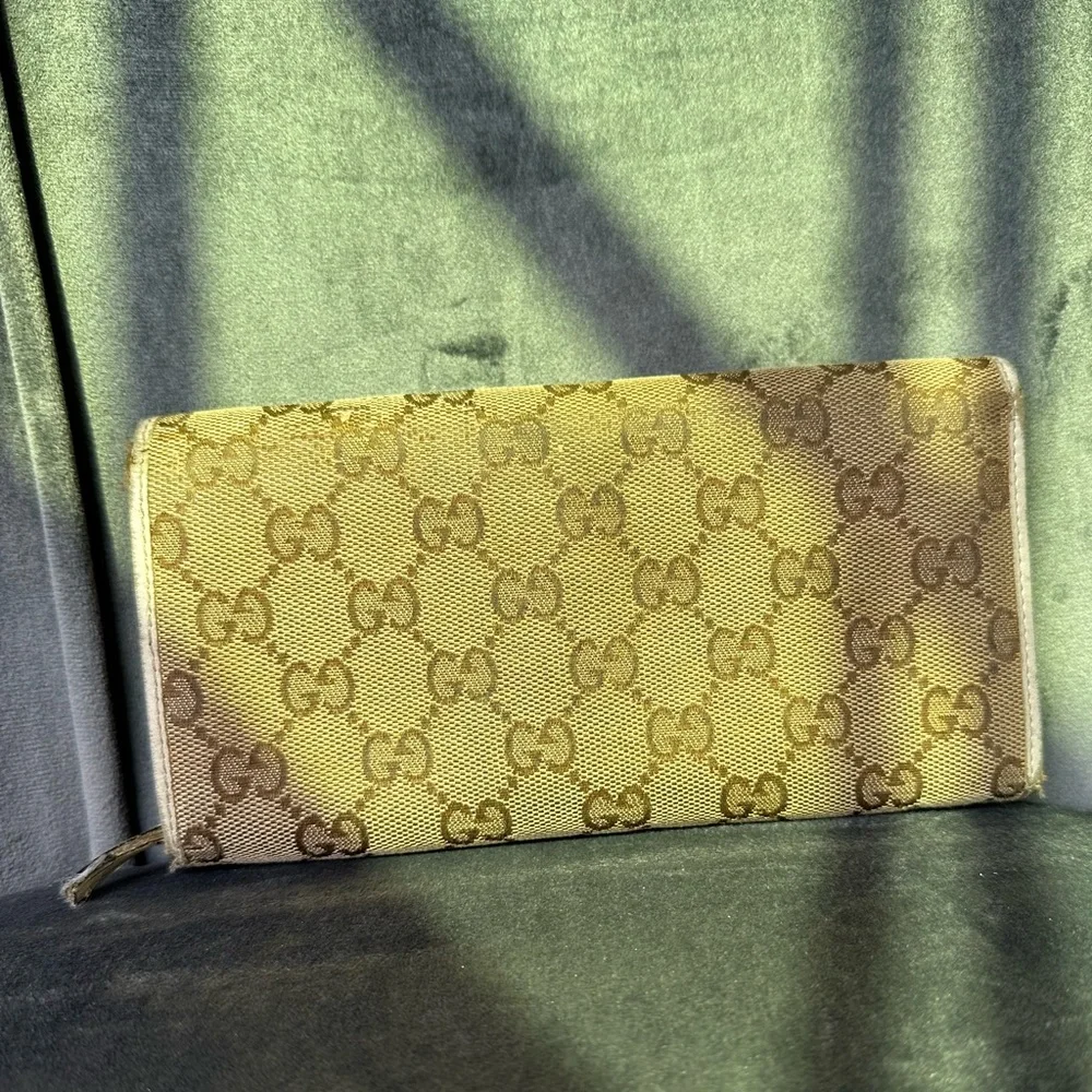 Gucci GG Canvas Continental/Long Wallet — White Leather Silver Hardware Vintage - Picture 4 of 11